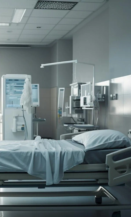 Quarto de hospital com leitos e equipamentos