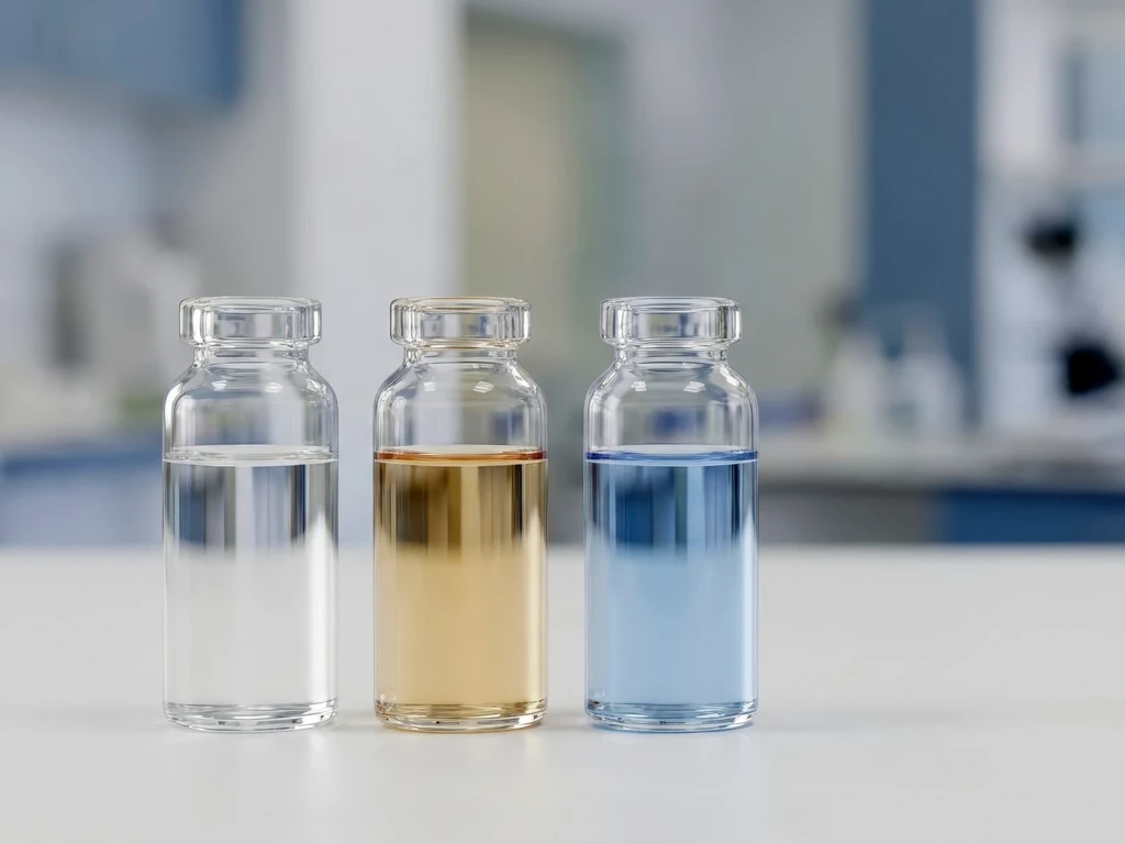 Três frascos com amostras de água sobre a bancada de um laboratório